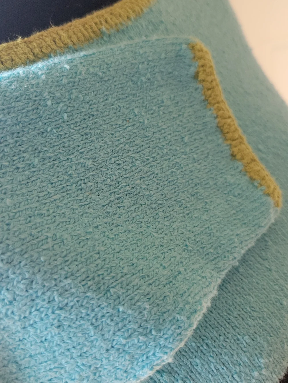 Vintage Colorblock Knit Pullover Sweater Aqua Blue Lime Green Button Accent M